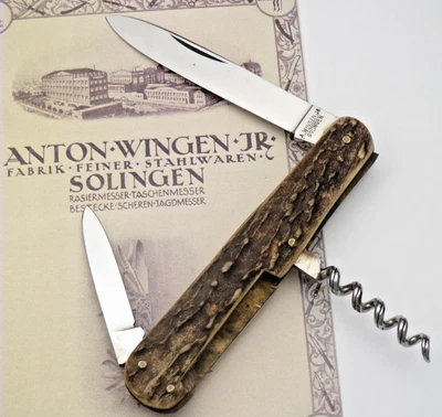 Vintage ANTON WINGEN SOLINGEN Bartender's Knife - Nice Stag Handles - Unused - Image 1 of 4