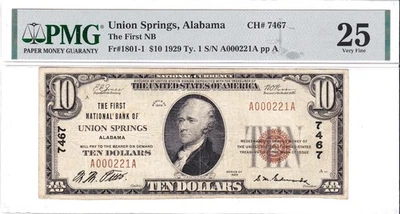 $10 1929 T1 National UNION SPRINGS Alabama AL 🇺🇸 Extremely Rare! 10 on Census! - Image 1 of 2