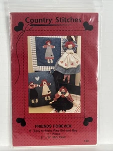 1991 Country Stitches "Friends Forever"  Rag Girl, Boy, Pillow And Mini Quilt - Picture 1 of 2