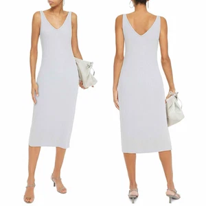 Abito Enza Costa in jersey elasticizzato a costine maglia midi slip bianco grande silenzioso lusso - Foto 1 di 8