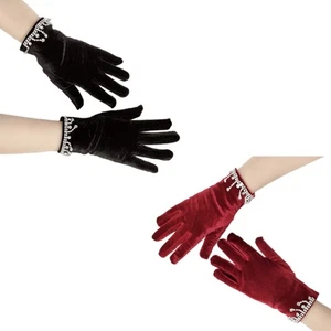Elastic Full Finger Gloves Dinner Dress Women Warm Gloves with Rhinestones Cuffs - Picture 1 of 10