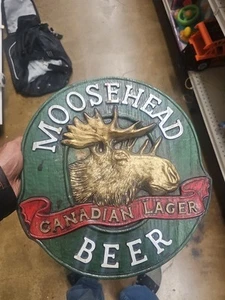 Vintage MOOSEHEAD Canadian Lager Beer Sign 14" x 13" Hard Plastic Mancave Bar - Picture 1 of 4