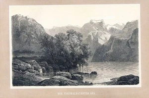 1850 - Lac Des Quatre Cantons Original Gravure Sur Bois Illner - Afbeelding 1 van 1