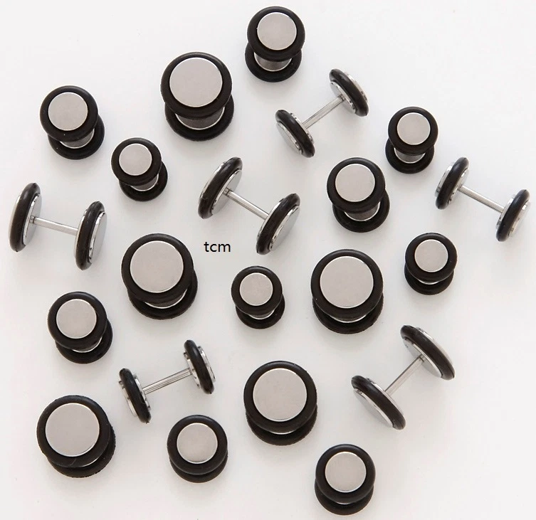 1 Pair 16g Stainless 316L Surgical Steel Fake Gauges Cheater Plugs Earrings - Image 1 of 1