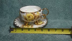 Royal Sealy Japan 3 Footed Luster Yellow Rose Reticulated Teacup and Saucer Set - Picture 1 of 8