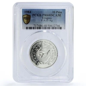 Uruguay 20 pesos FAO World Food Day Conference Fish PR68 PCGS silver coin 1984 - Picture 1 of 2