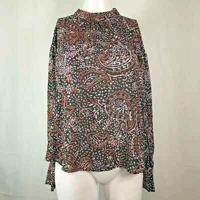 Camisa Banana Republic Mujer Talla S Negra Gasa Paisley Floral Cuello Simulado Blusa Foto 1 de 4