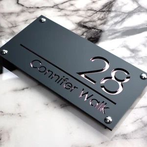 Door Sign House Numbers Laser Cut Anthracite Custom House Numbers Address Plaque - Picture 1 of 10