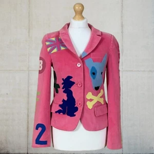 Blazer londinese finto rosa vintage con applicazioni e collana funzionante misura 8 small - Foto 1 di 22