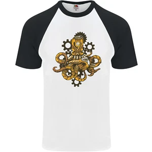 Steampunk Octopus Scuba Diving Cthulhu Mens S/S Baseball T-Shirt - Picture 1 of 50