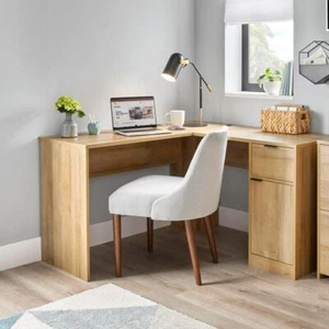 StyleWell Computer Desk Indoor L-Shaped Light Oak W/ Drawer + Cabinet Storage - Picture 1 of 6