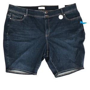 Lane Bryant Shorts High Rise Bermuda Sze 28 Magic Flex Waistband Dark Wash Blue - Picture 1 of 9