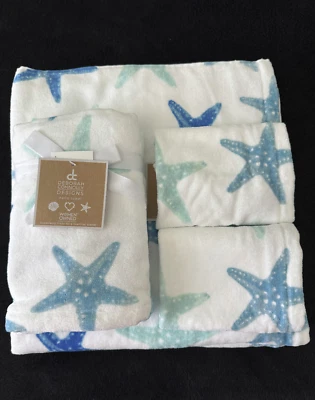 DEBORAH CONNOLLY - STARFISH - AQUA BLUE - BATH HAND WASH TOWELS - SET OF 6- NEW - Image 1 of 2