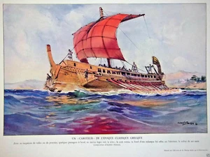 GRAVURE UN CABOTEUR DE L'ÉPOQUE CLASSIQUE GRECQUE - COMPOSITION D'ALBERT SEBILLE - Imagen 1 de 1