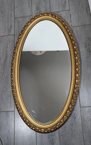 Vintage Ornate Gold Gilt Oval Wall Mirror Floral Hollywood Regency Style Cover