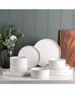 Ceramic Dinnerware Sets of 4,High Edge Stoneware Plates and Bowls Sets,Highly... - Picture 1 of 10