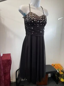 Thea Dora schwarz Netz silber gold Punkte Abschlussball sozial lässig kurz Tanzkleid Größe 8 - Bild 1 von 13