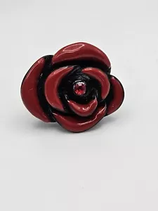 Vintage Black Red Lucite Plastic Rose Flower Chunky Ring Size 8 - Picture 1 of 10