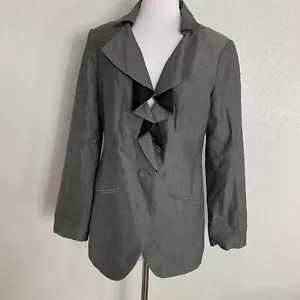 White House Black Market Womens Blazer Jacket Size XS Black White Check Ruffle - Picture 1 of 6