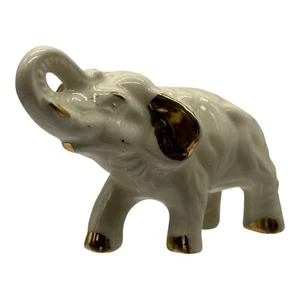 Vintage Keramik Elefant Figur Gold Akzente Rüssel oben Viel Glück Deko - Bild 1 von 6