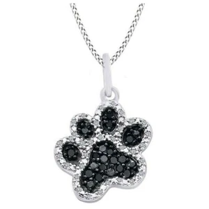 0.30Ct Round Black & White D/VVS1 Diamond Dog Paw Pendant 14K White Gold Over - Picture 1 of 3