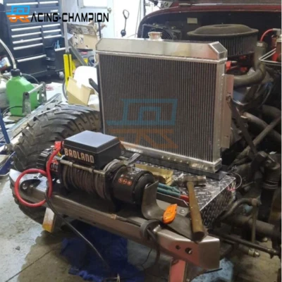 Radiador de aluminio + ventilador para Jeep CJ, CJ5, CJ7 V8 72-86 conversión motor Chevy 3 filas Foto 1 de 4