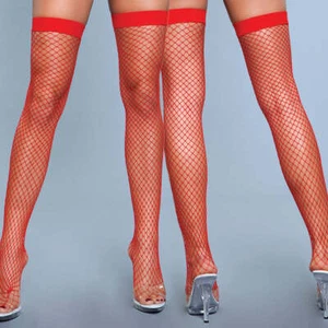 BeWicked Catch Me If You Can Fishnet Thigh High Stockings - Red OS - Bild 1 von 5