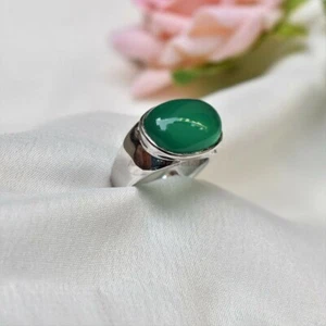 Verde Natural Onix Piedra Preciosa Con 925 Anillo Plata de Ley para Hombre #1298 - Imagen 1 de 8