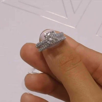 Conjunto de anillos para mujer diamantes reales boda corte redondo 1,50 quilates platino 950 talla 6 7 8 Foto 1 de 4