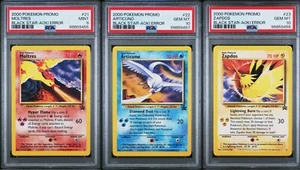 2000 MOLTRES 21 ARTICUNO 22 ZAPDOS 23 BLACK STAR PROMO AOKI ERROR PSA 9 PSA 10 - Picture 1 of 4