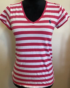 Neu ohne Etikett Lauren Ralph Lauren rosa weiß gestreiftes T-Shirt Top Größe Small *DEFEKT LESEN* - Bild 1 von 9
