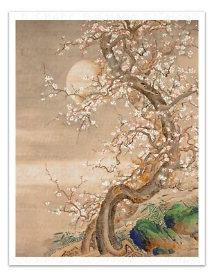 JAPANESE PLUM BLOSSOM Vintage Japanese Painting -Unframed- Art Print - Image 1 of 3