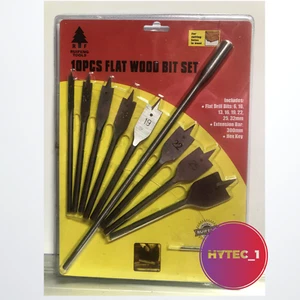 DRILL BIT SET FLAT 10 PCS 6 10 13 16 19 22 25 32MM DRILL BITS + EXTENSION SHANK - Foto 1 di 5