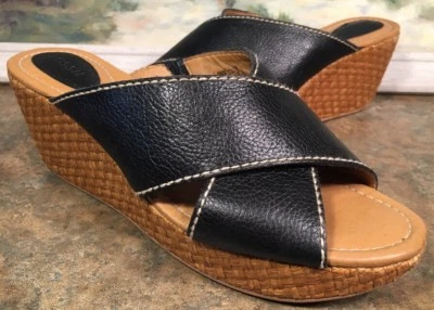 Fossil Rattan Sandal Heel Slip On Black Wedge Size 7.5 - Image 1 of 4
