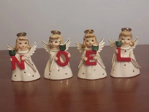 1958 HOLT HOWARD Kerzenständer NOEL Keramik WEIHNACHTSENGEL Gold Heiligenschein Stern RAR - Bild 1 von 15