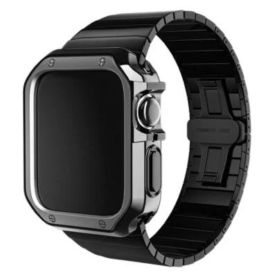 Correa de acero inoxidable iWatch + estuche para Apple Watch Series 9 8 7 6 5 4 3 2 SE Foto 1 de 4