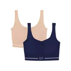 GapBody Women's 2 PK Seamless Cotton Comfort Bra SizeL Elysian Blue/Neutral OPEN - Picture 1 of 5