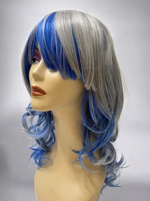 Peluca Cosplay Rizada Gris y Azul Coqueta Hada Gótica Escena Emo Foto 1 de 4