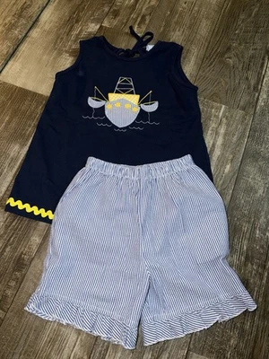 Girls The BAILEY BOYS Sz 6X Navy Blue Gingham Preppy Nautical Shrimp Boat Shorts - Image 1 of 4