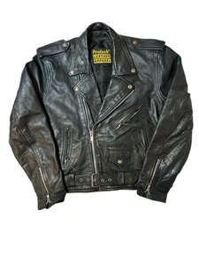 Vintage Protec Leather Biker Jacket Motorcycle Black Size 44 Rock Star Y2K - Bild 1 von 5