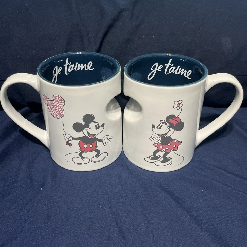 Набор из 2 керамических кружек Disney Mickey & Minnie Mouse Xoxo Je taime винтажный стиль - Изображение 1 из 3