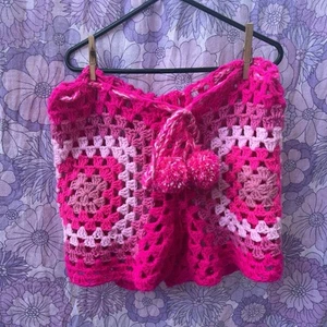Vintage Style Crochet Shorts In Neon Pink Mix Acrylic Yarn - Picture 1 of 3