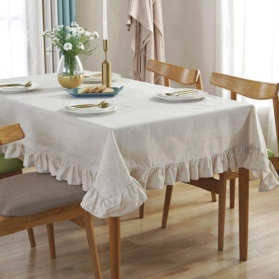 Solid Color Ruffled Tablecloth Cotton Rectangular Square Table Cover Decorati... - Image 1 of 4