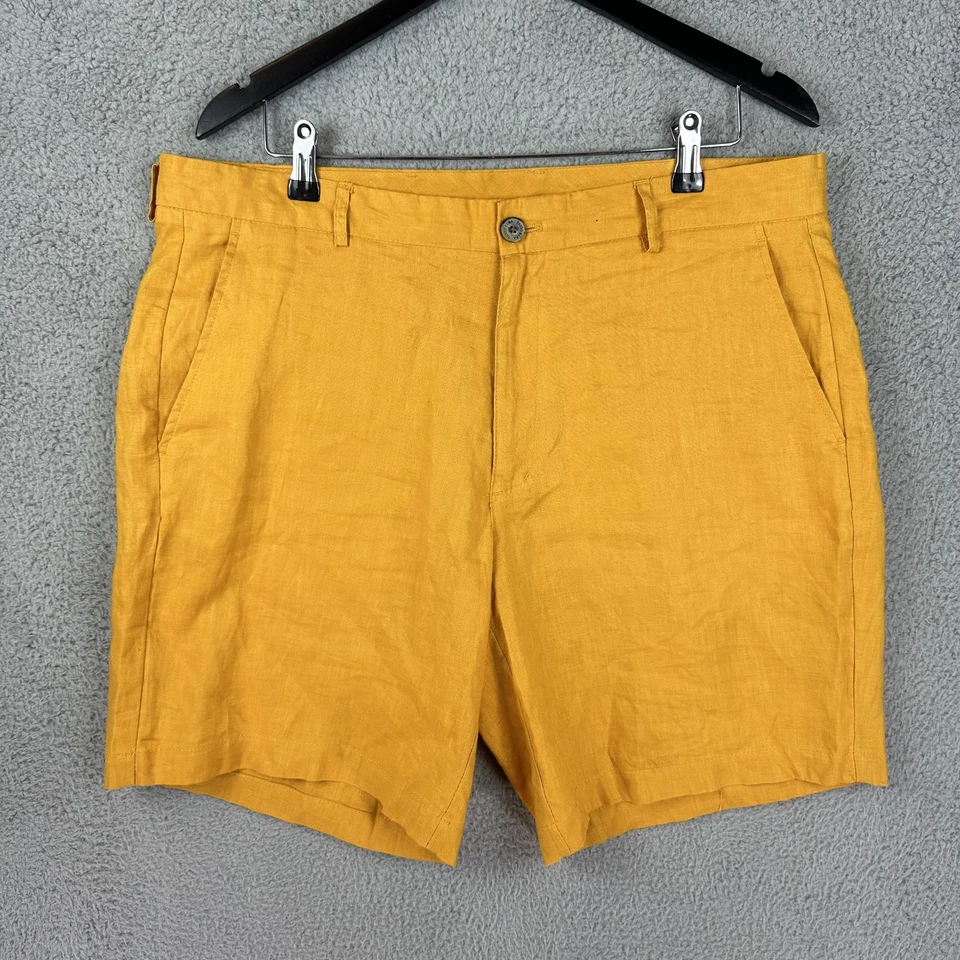 Tasso Elba Shorts Mens 36 Yellow Linen Flat Front Casual Summer Lightweight Men - Image 1 of 4