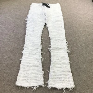 Guapi Jeans Mens 34 White Distressed Stacked Flare Limited Edition Cotton Pants - Picture 1 of 13