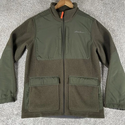 Chaqueta Eddie Bauer Para Hombres M Verde Ejército Cremallera Completa Mixta Media Polar Nylon Gorpcore Foto 1 de 4