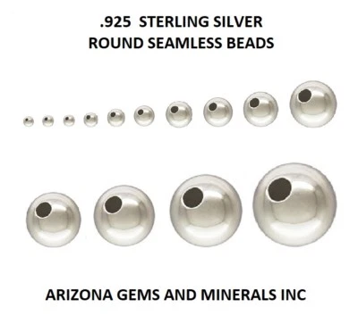 Contas redondas sem costura de prata esterlina 0,925 escolha o tamanho e a quantidade. 1,8 mm a 18 mm - Imagem 1 de 4