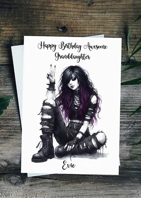 CREATED BY MRS WINDSOR Gothic Birthday Card Goth Girl Daughter Great Granddaughter Sister Goddaughter