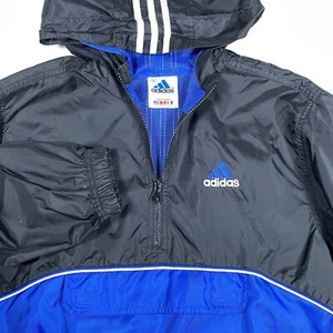 Adidas Youth Large Blue Black Kangaroo 1/2 Zip Pullover Hoodie Vented Mesh Lined - Picture 1 of 11