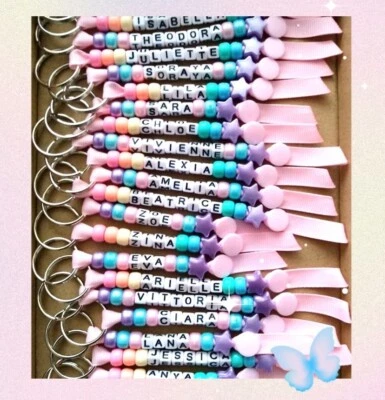 Personalised Unicorn Keyring Pastel Beads Party Bag Filler Favours Gift for girl - Image 1 of 4
